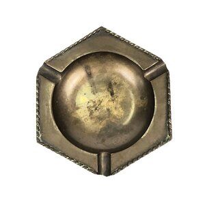 Vintage Solid Brass Ashtray Trinket Coin Tray Dish Retro Decor Rope India Patina
